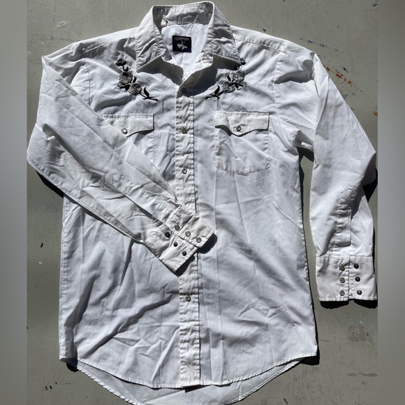 Men's Vintage Chute #1 Western Shirt White Embroidered M Ranch Rodeo Rockabilly - Picture 5 of 11